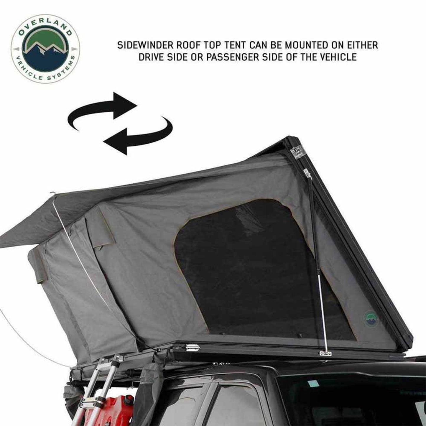 View of OVS Sidewinder with rainfly fully extended above door