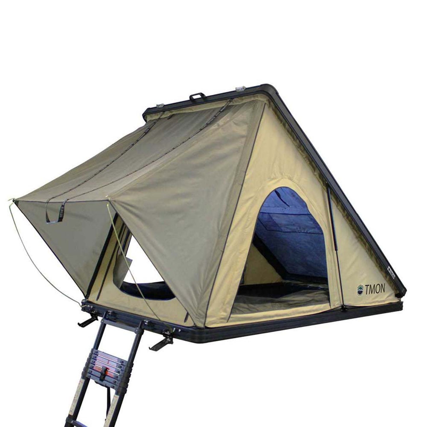 OVS LD TMON rooftop tent fully set up with rainfly extended