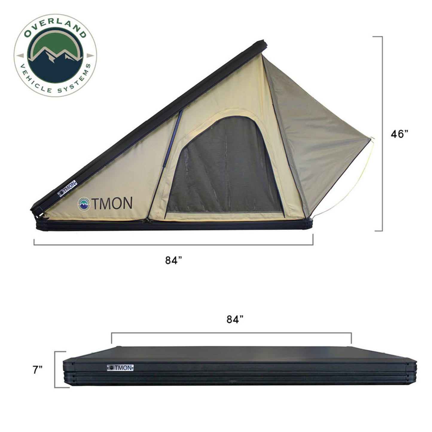 Side profile of OVS LD TMON rooftop tent dimensions