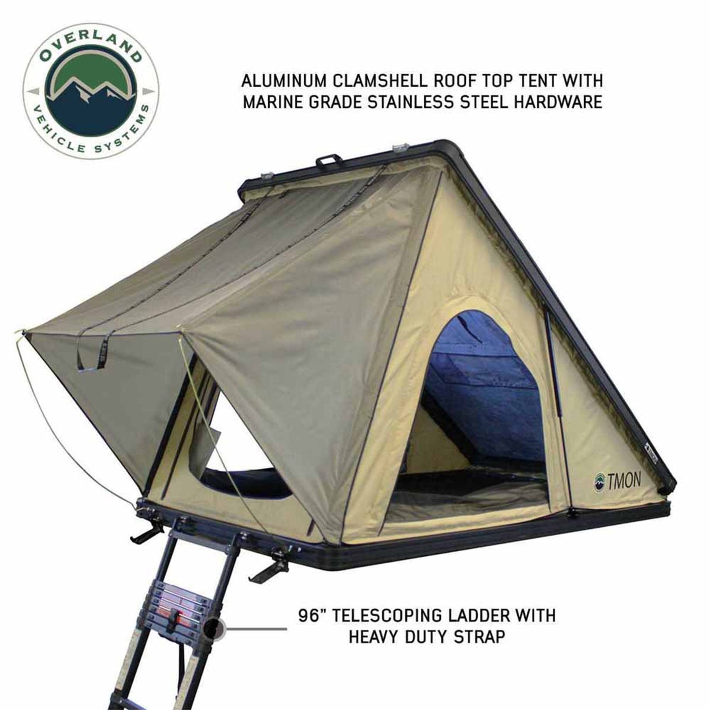 Diagram of OVS LD TMON rooftop tent highlighting canvas and window