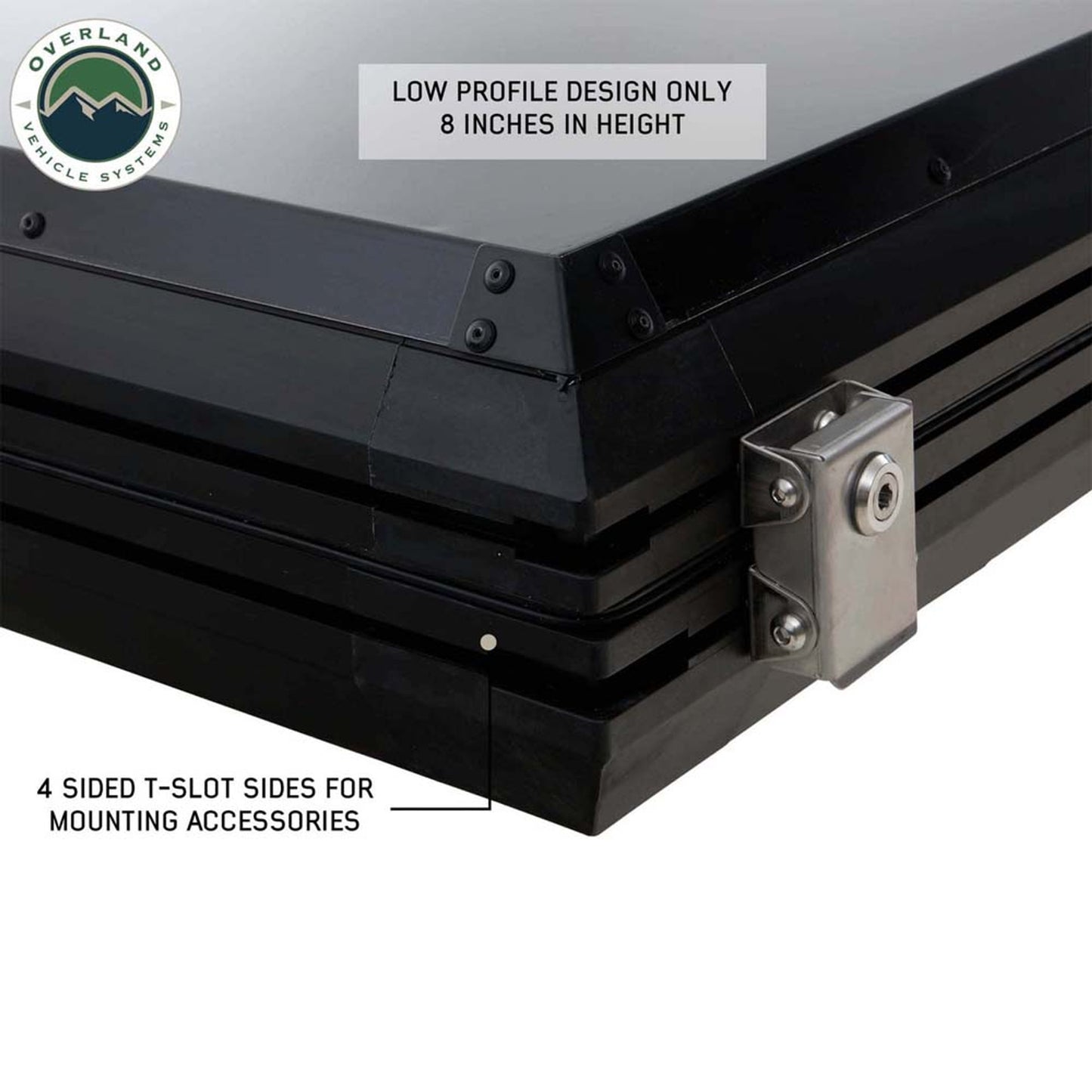 Close-up of OVS Mamba Clamshell lockable latch system on tent frame