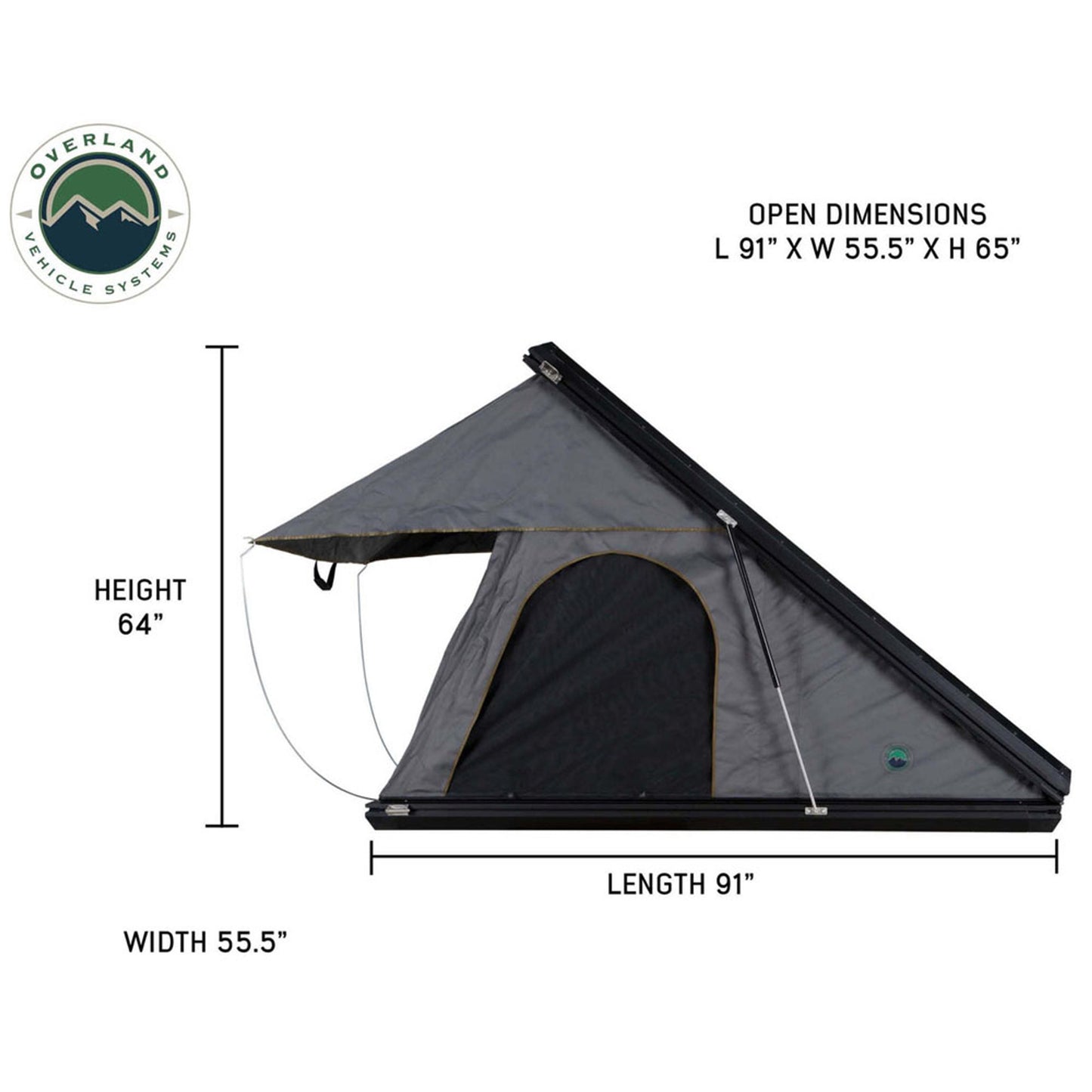 Measurement diagram showing height and width of OVS Mamba Clamshell tent
