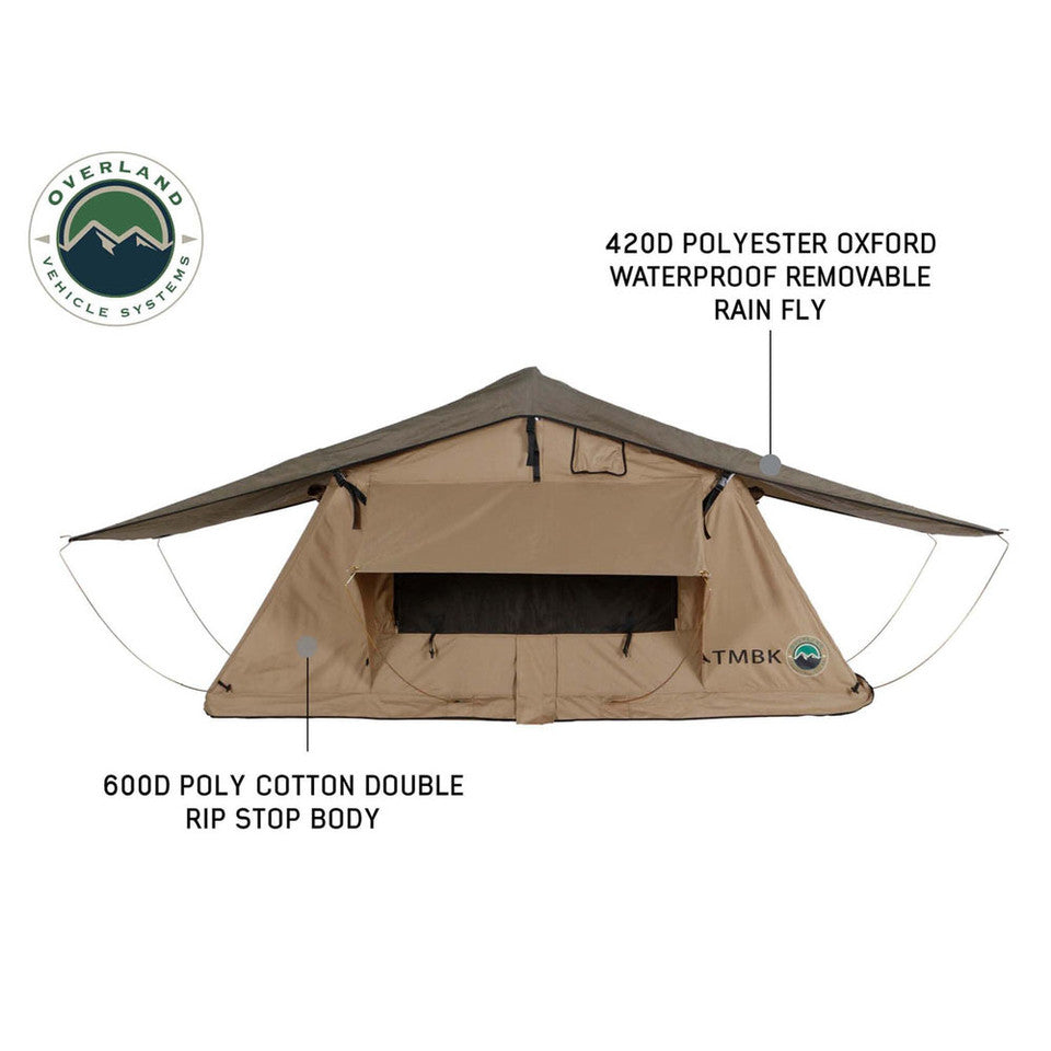 Side elevation diagram of OVS TMBK 3 rooftop tent with labels and dimensions