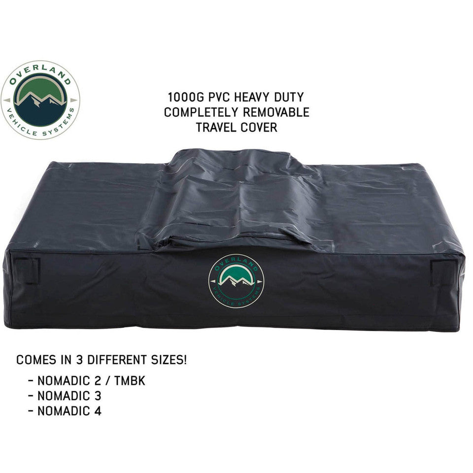 Close-up of black weatherproof travel cover on folded OVS TMBK tent