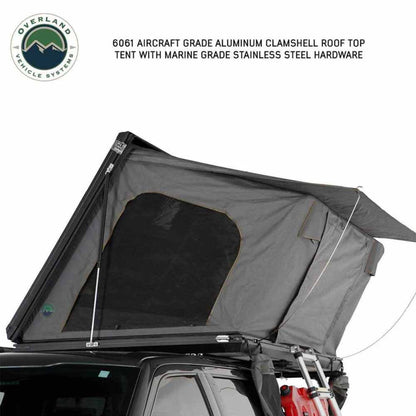 Rear view of OVS Sidewinder rooftop tent showing ladder entry
