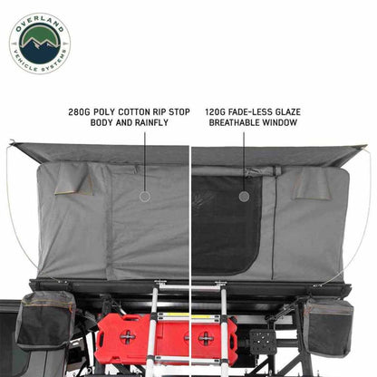 OVS Sidewinder mounted on roof rack showing extended tent and entry ladder