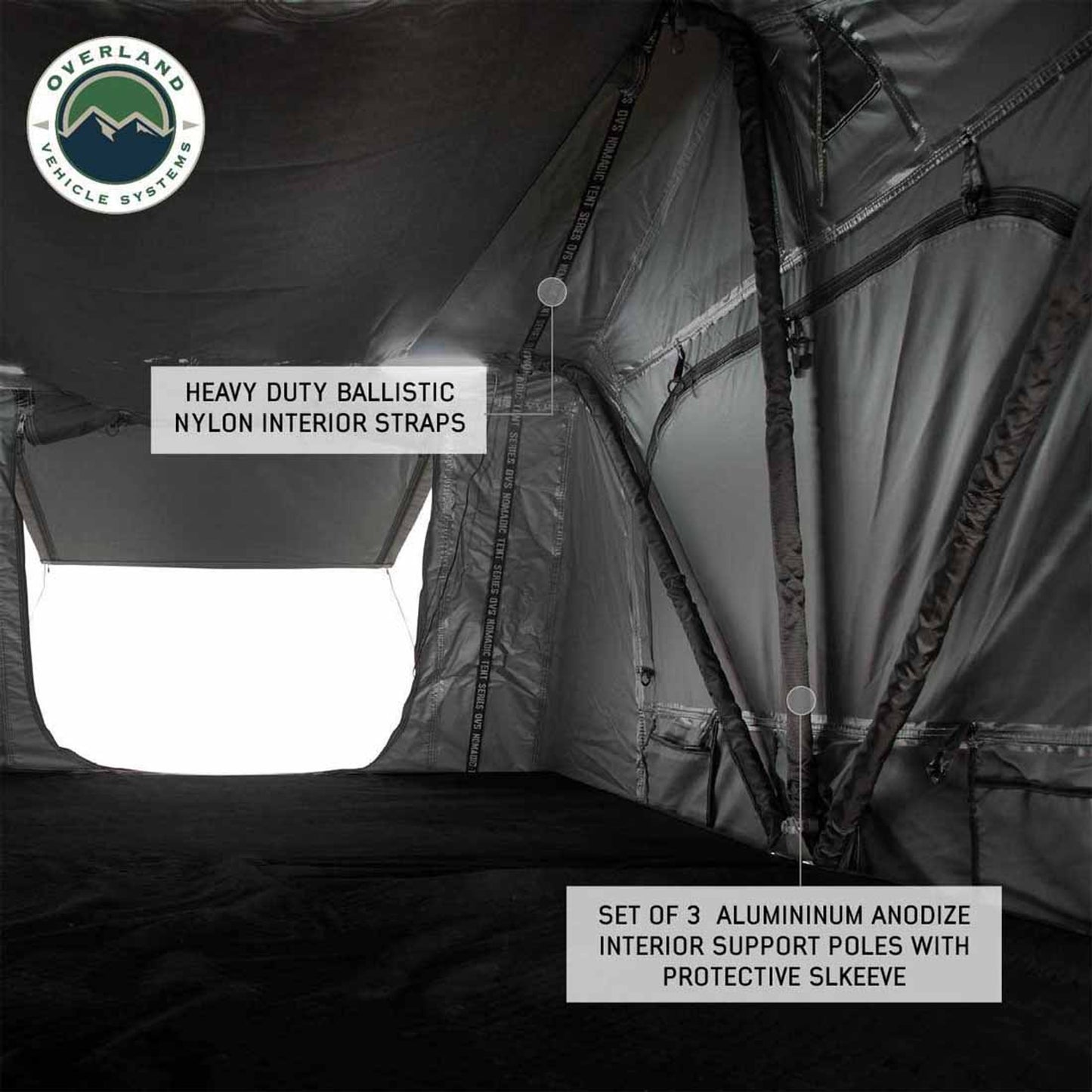 Interior frame and support crossbars of OVS Nomadic Extended rooftop tent