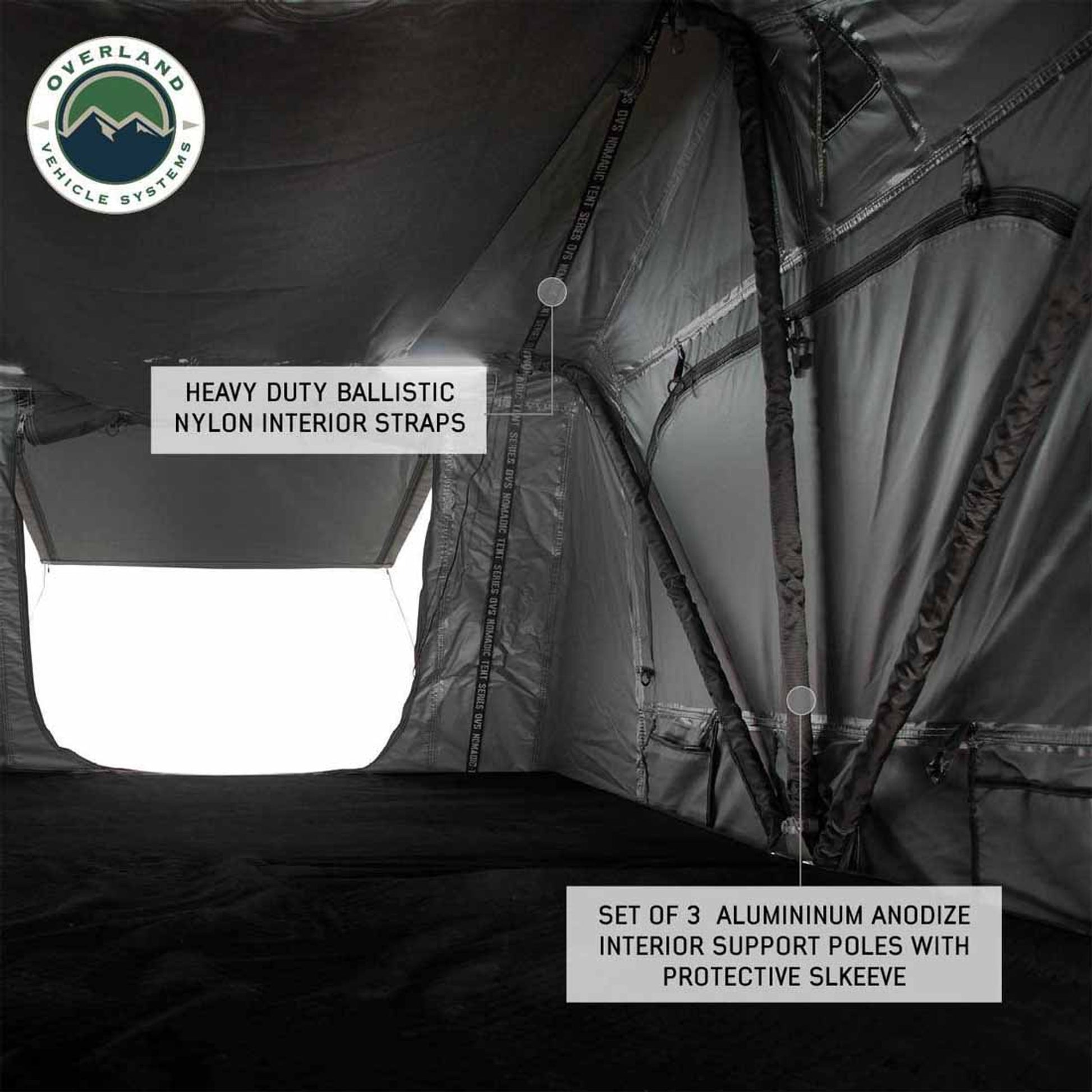 Interior frame and support crossbars of OVS Nomadic Extended rooftop tent