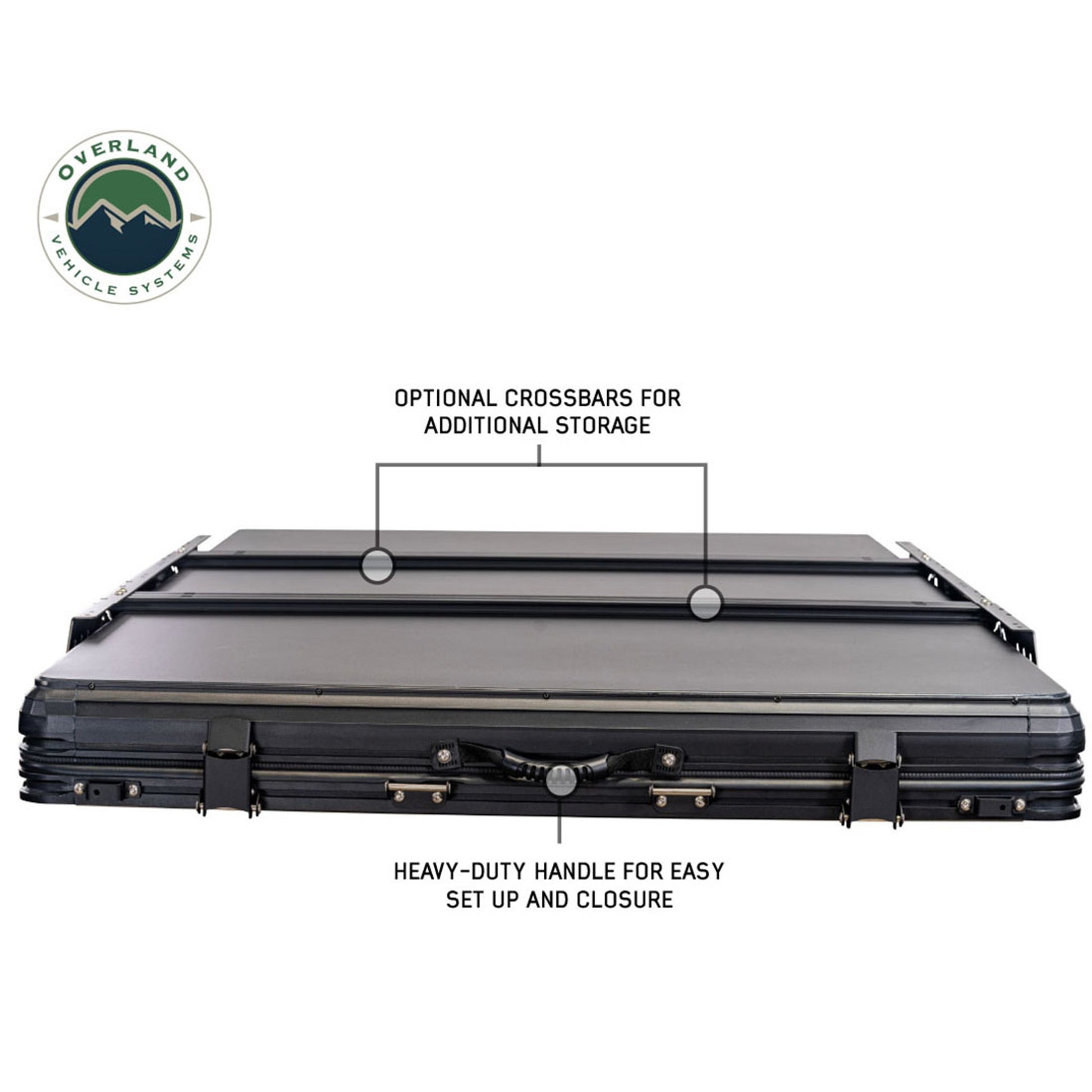 Labeled diagram showing closed clamshell profile of OVS XD Lhotse rooftop tent