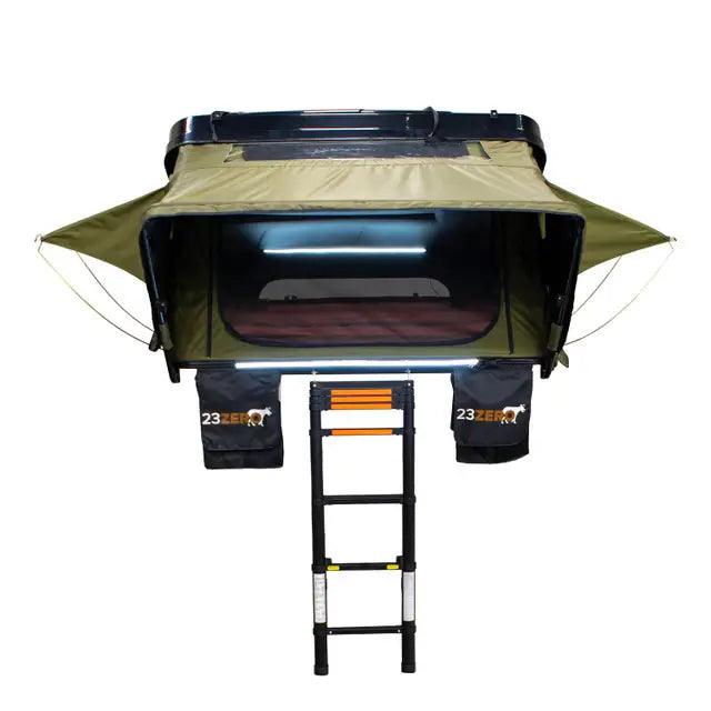 Side profile of 23Zero Armadillo X3 Rooftop Tent – spacious, all-season camping tent with ABS shell