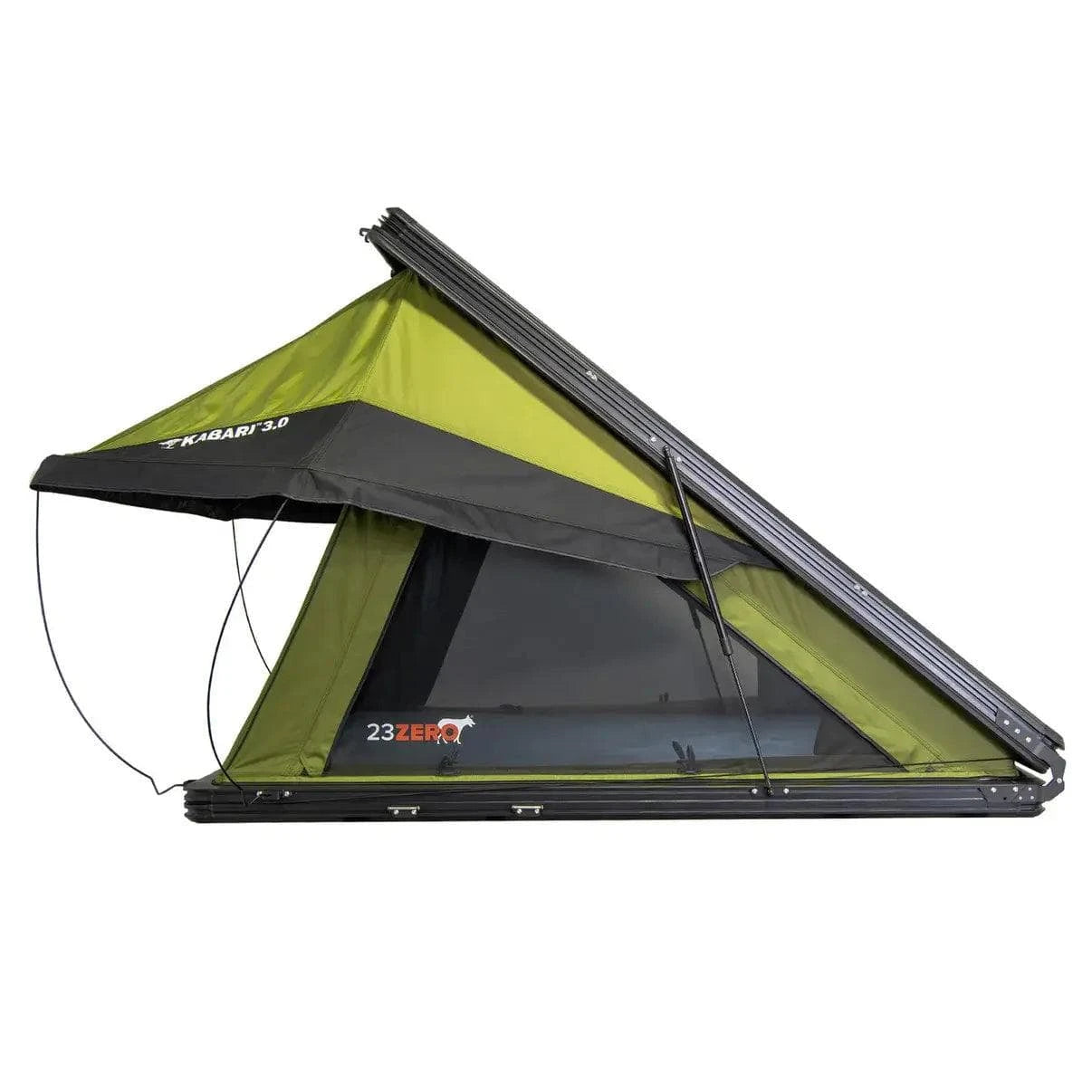 Side view of 23Zero Kabari 3.0 Hardshell Rooftop Tent open – durable, aerodynamic design for off-road camping