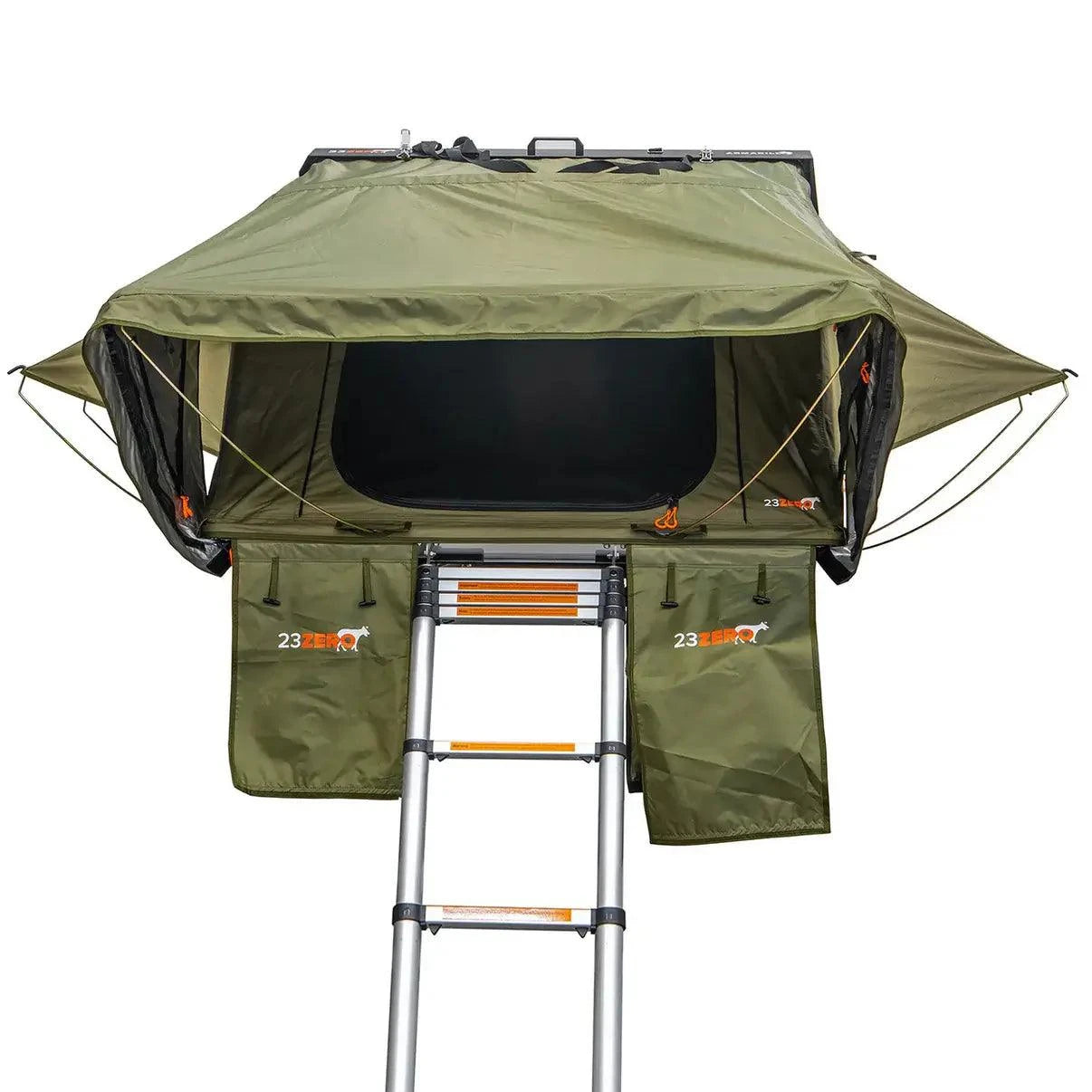 Side view of 23Zero Armadillo A2 tent with ladder – easy access for overlanding and off-grid adventures