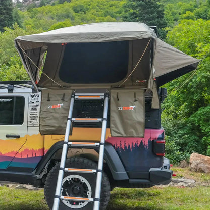 Mounted side open view of 23Zero Armadillo A2 Right – showcasing dual-opening versatility for adaptable camping setups