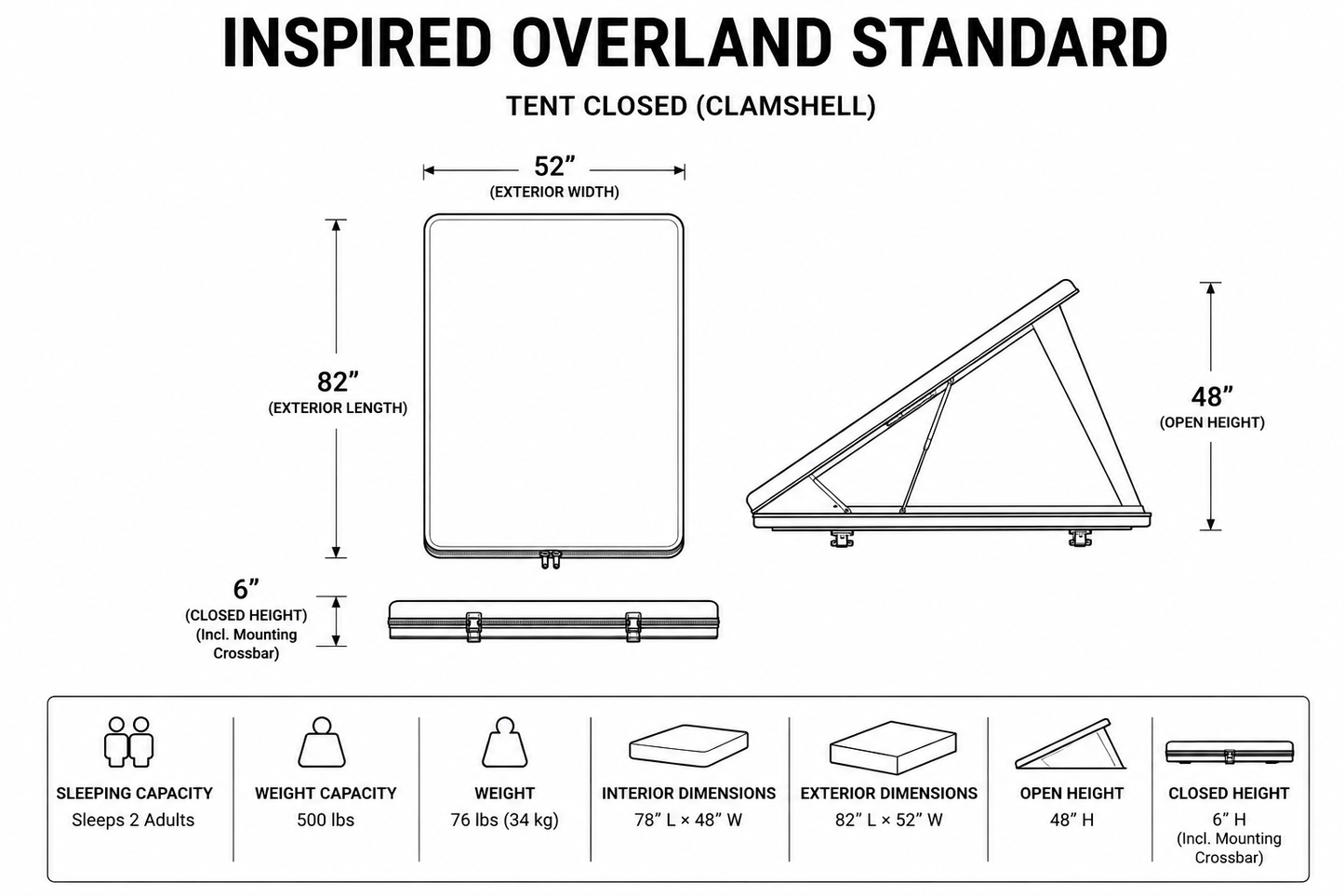 Inspired Overland Standard Lightweight Rooftop Tent