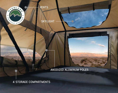 Interior view through mesh windows from inside the OVS TMBK 3 rooftop tent