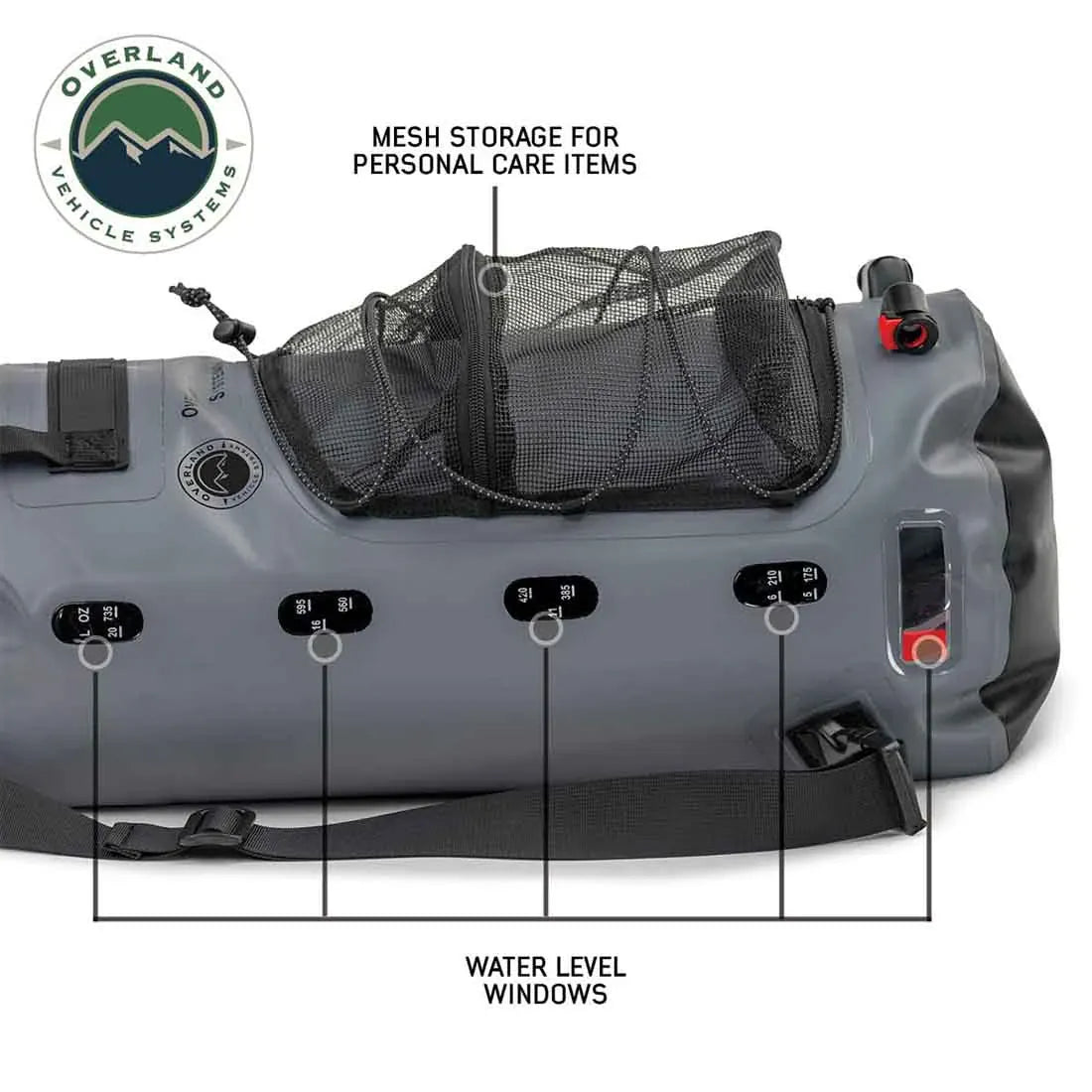 OVS Portable Camp Shower - 23 QT, Nozzle, Foot Pump, and Mesh Storage
