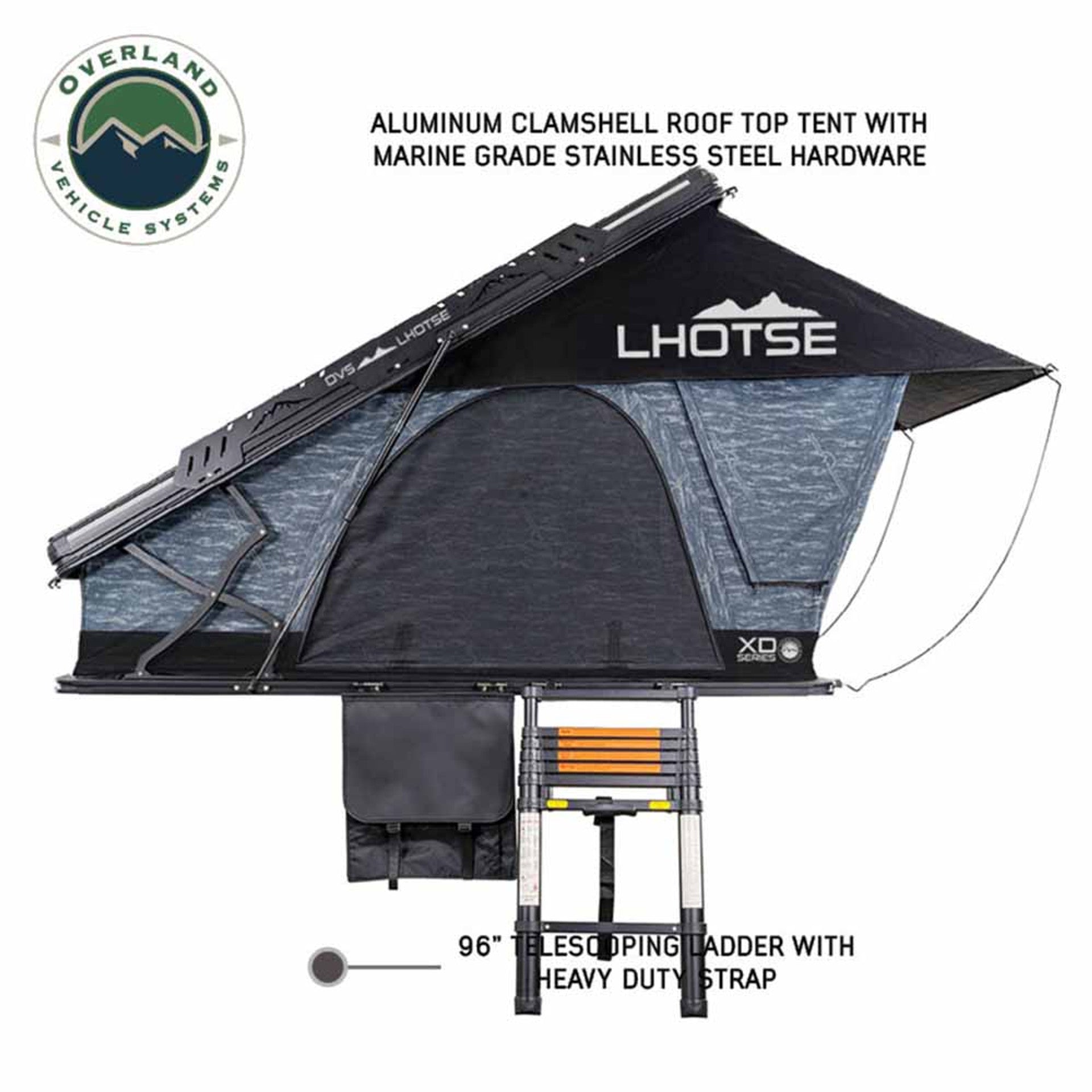 Side view of OVS XD Lhotse rooftop tent showing entrance and ladder