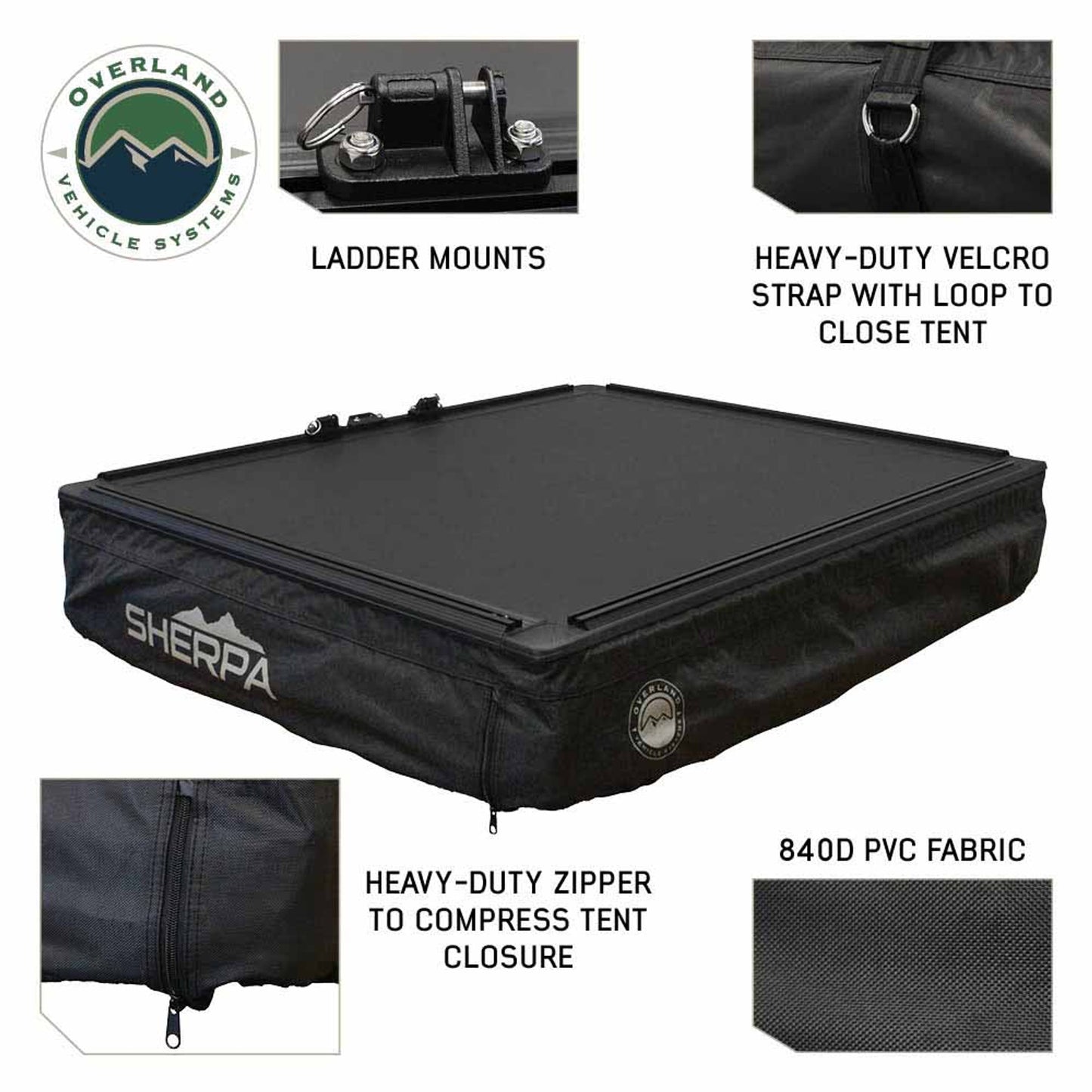 Rear view of OVS XD Sherpa rooftop tent with cover removed