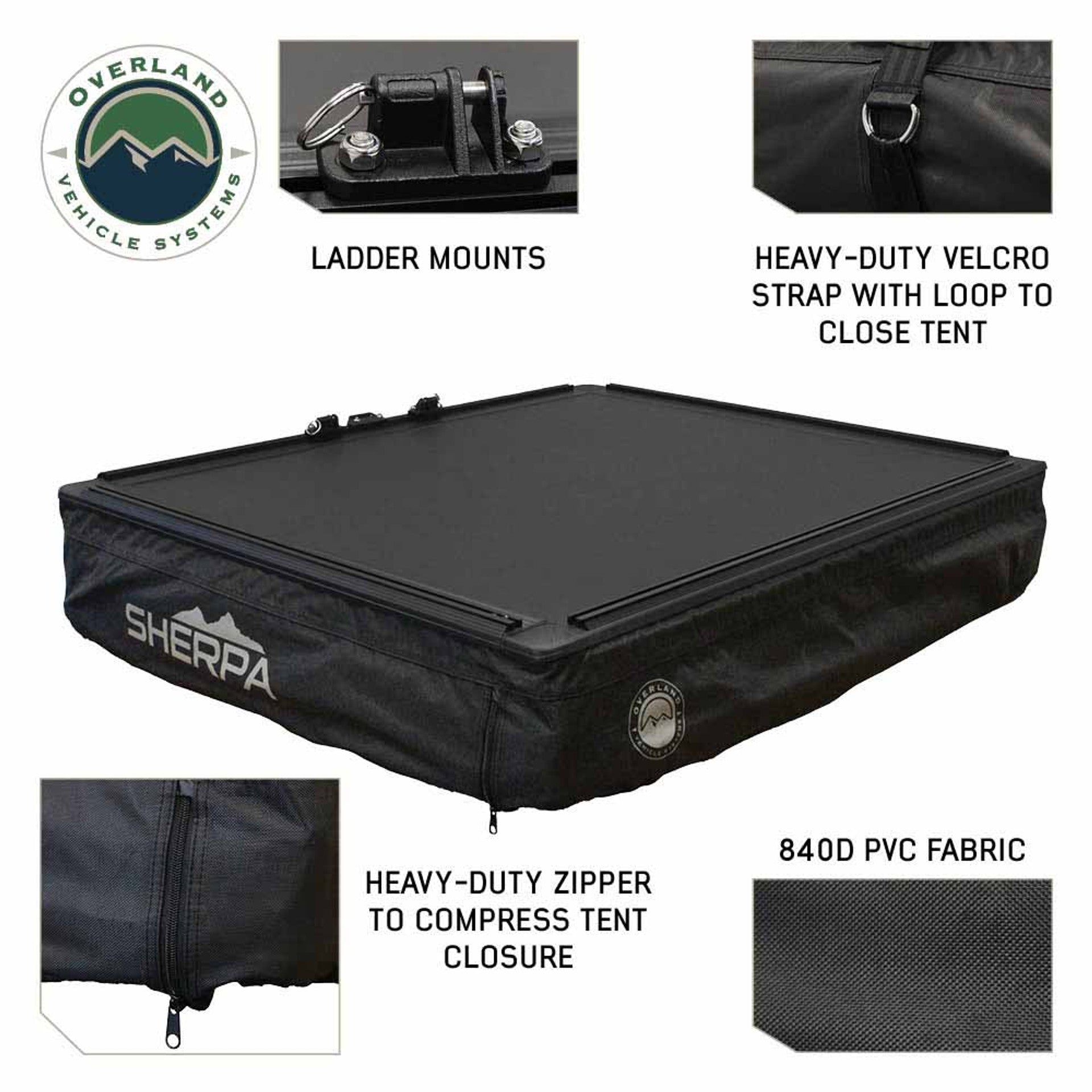 Rear view of OVS XD Sherpa rooftop tent with cover removed