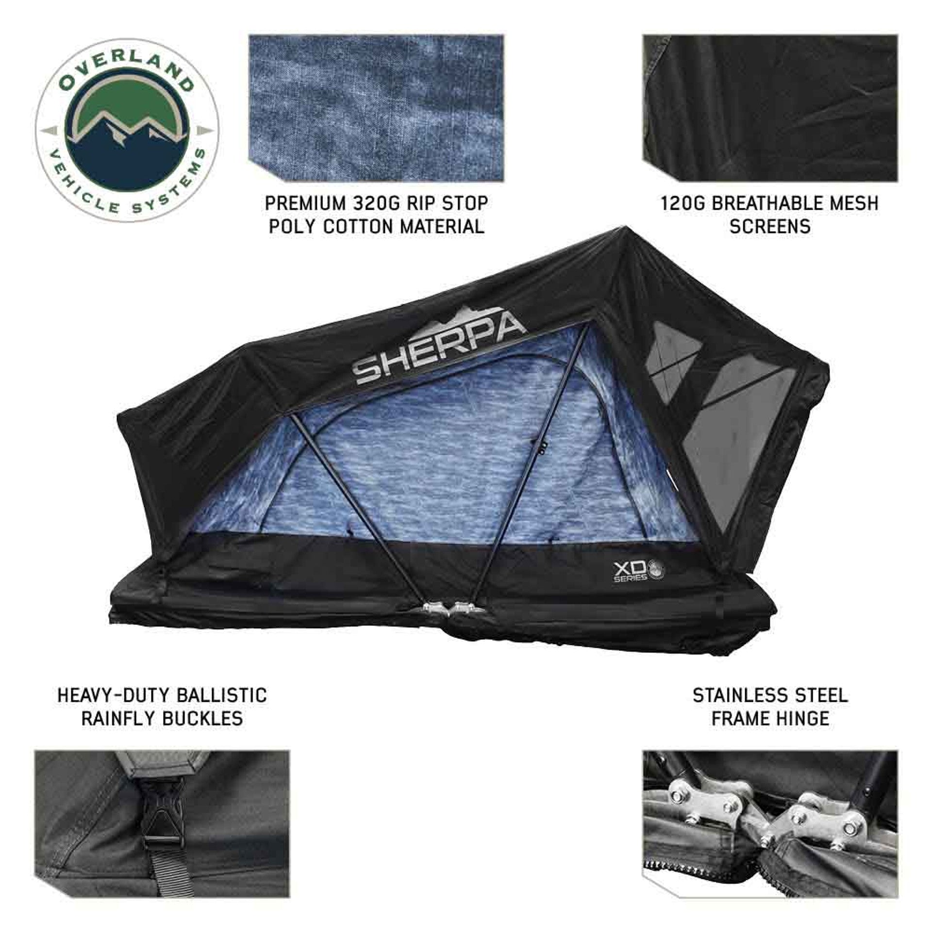 Labeled diagram of OVS XD Sherpa tent showing ventilation system

