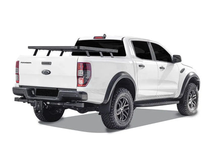 Detailed corner close-up of FrontRunner Slimline 2 Full Truck Bed Rack Kit slats, showcasing heavy-duty modular construction for rooftop tents and cargo
