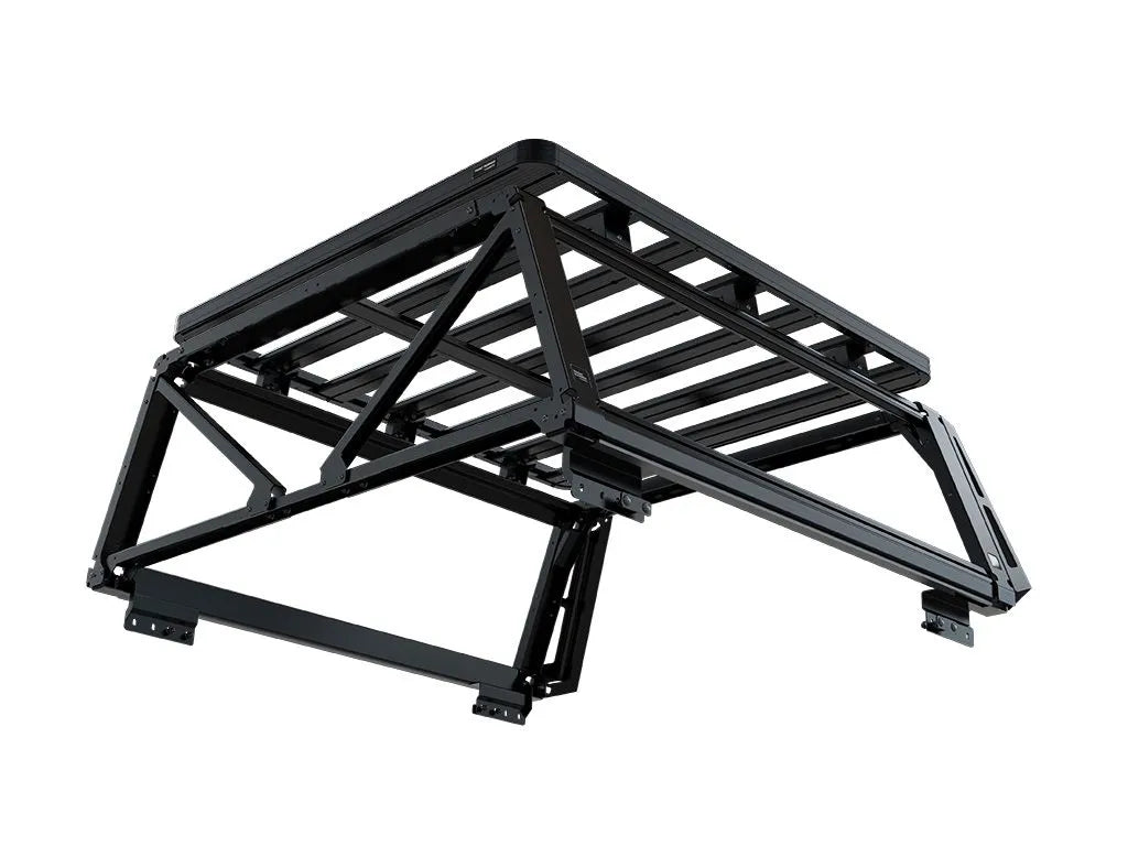 Close-up of FrontRunner Pro Bed Rack Kit frame, detailed image of rugged tubular steel rack designed for Jeep Gladiator bed mounting