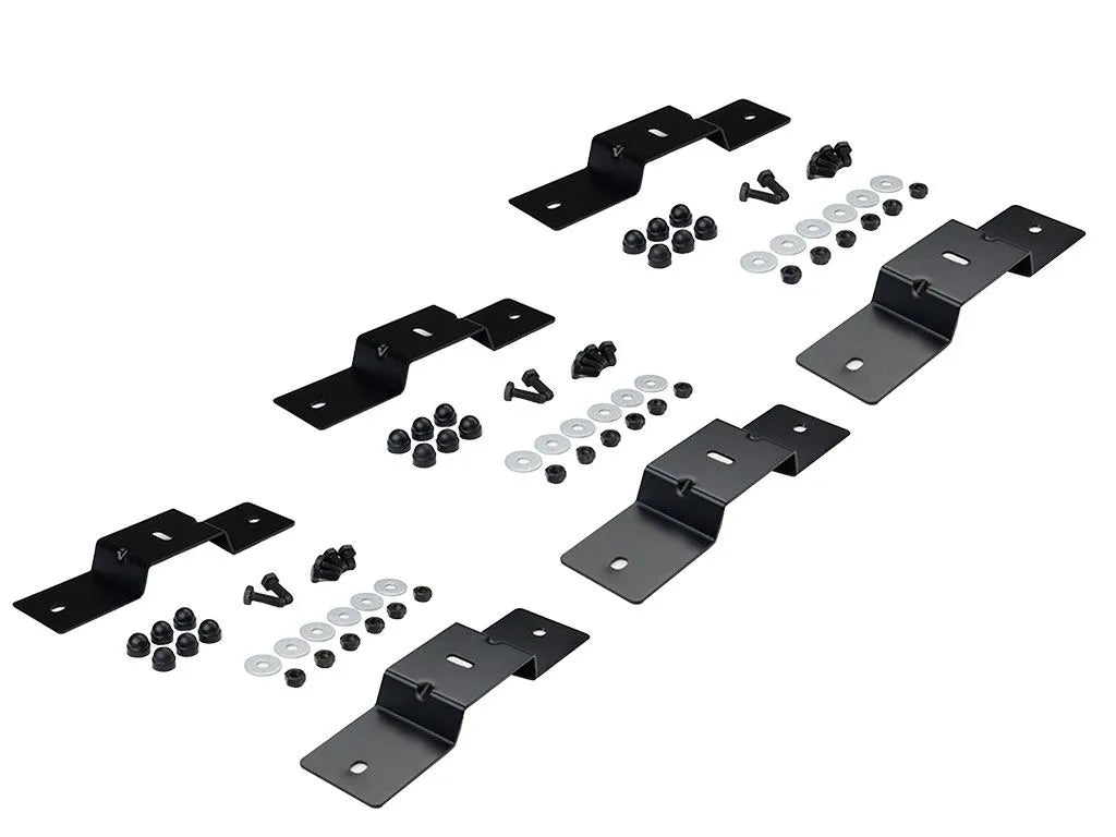 Complete FrontRunner Tent Mount Kit 6-piece set, featuring low-profile mounting brackets, bolts, and lockable hardware for rooftop tent installation