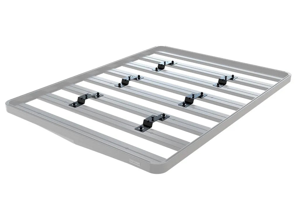 FrontRunner Tent Mount Kit with low-profile brackets installed on roof rack, top-down view highlighting sleek aerodynamic setup for rooftop tent mounting